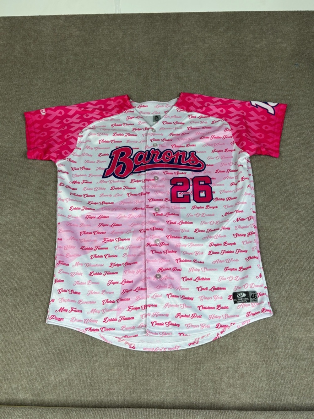 Birmingham Barons Breast Cancer Awareness Baseball Jersey Size 46 XL